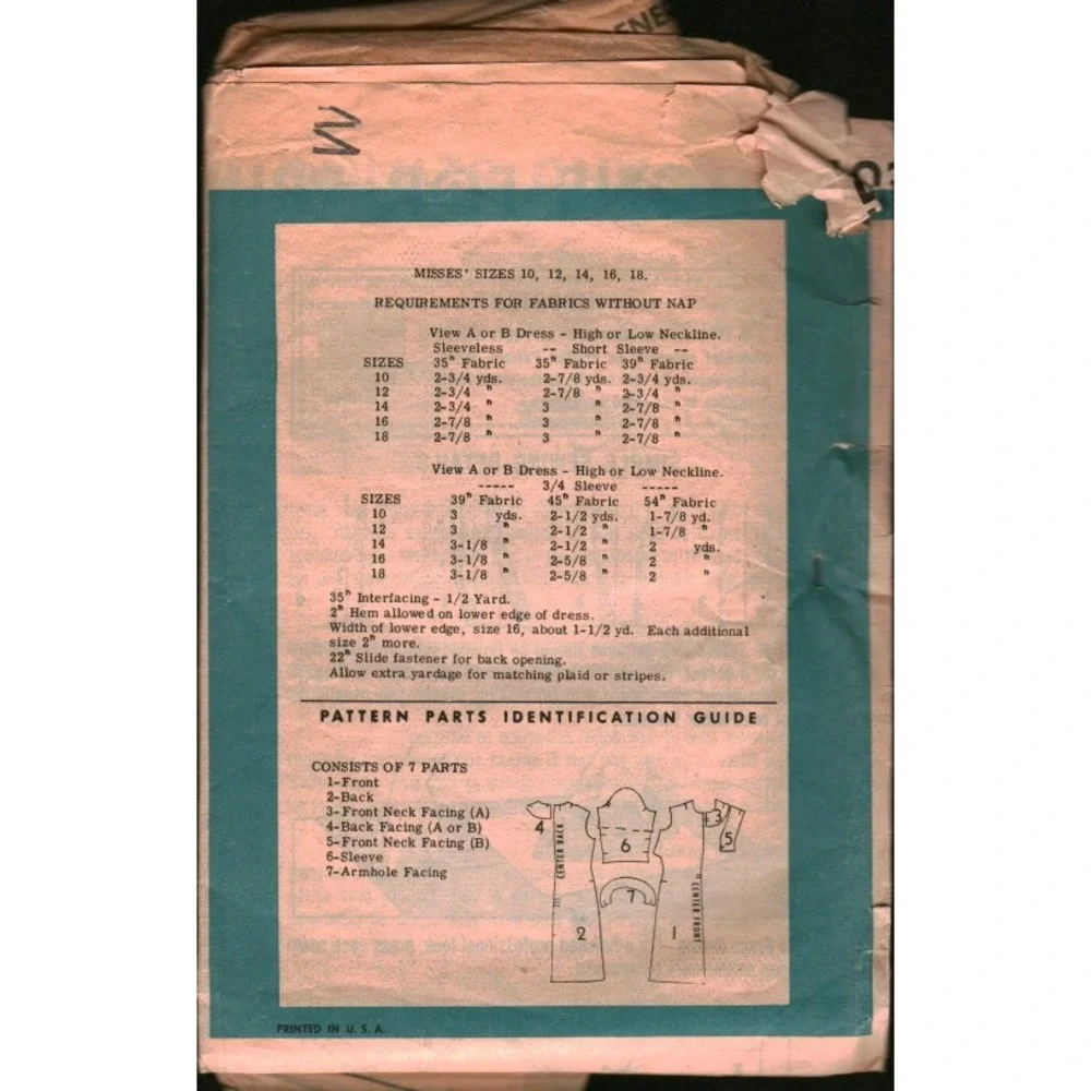 Vintage‎ 1960s A-Line Dress Sewing Pattern 4701 Size 16 Sleeveless 3/4 Sleeve